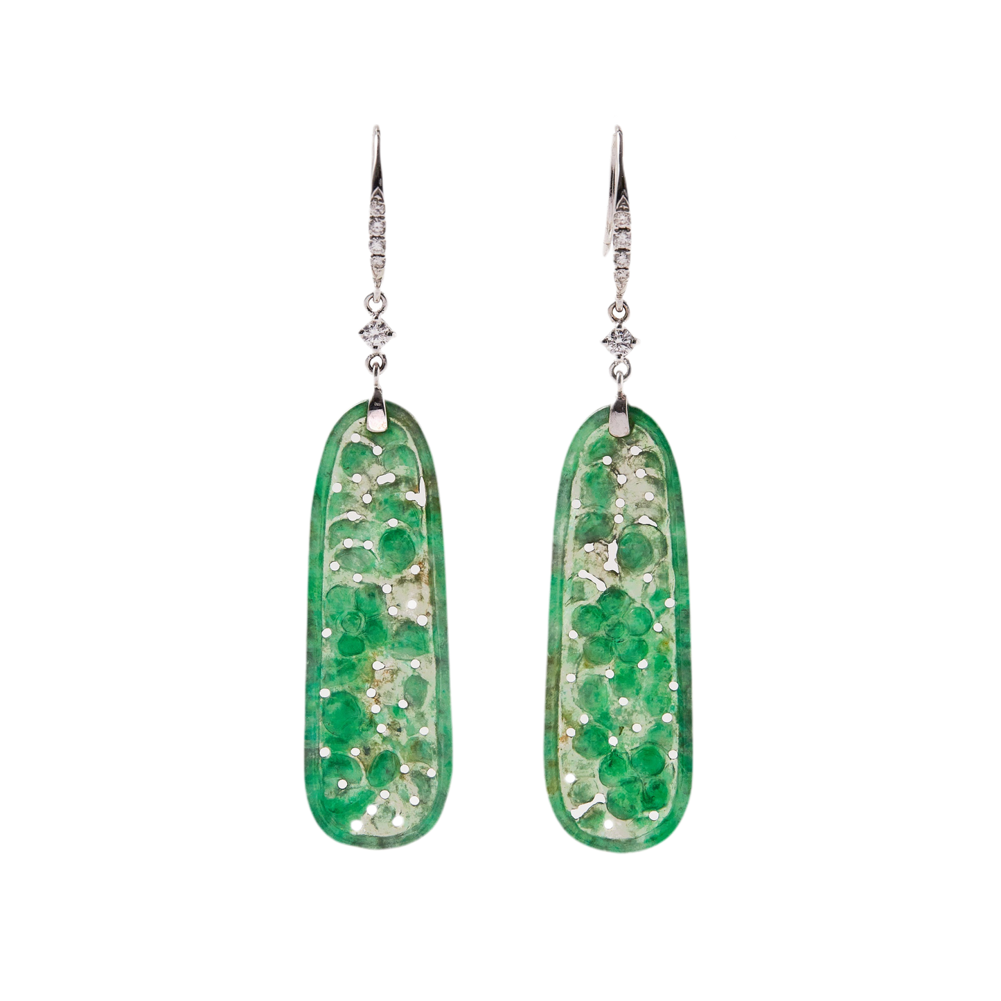 天然翡翠通花镶钻耳环