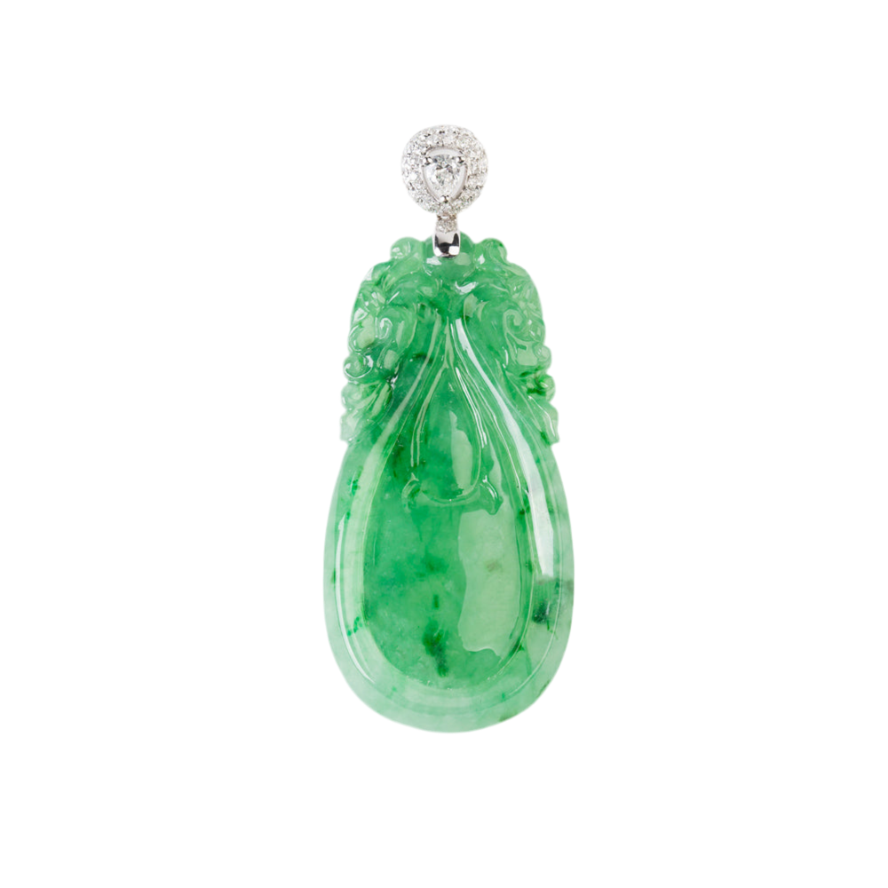 天然翡翠「事事如意」玉镶钻挂坠