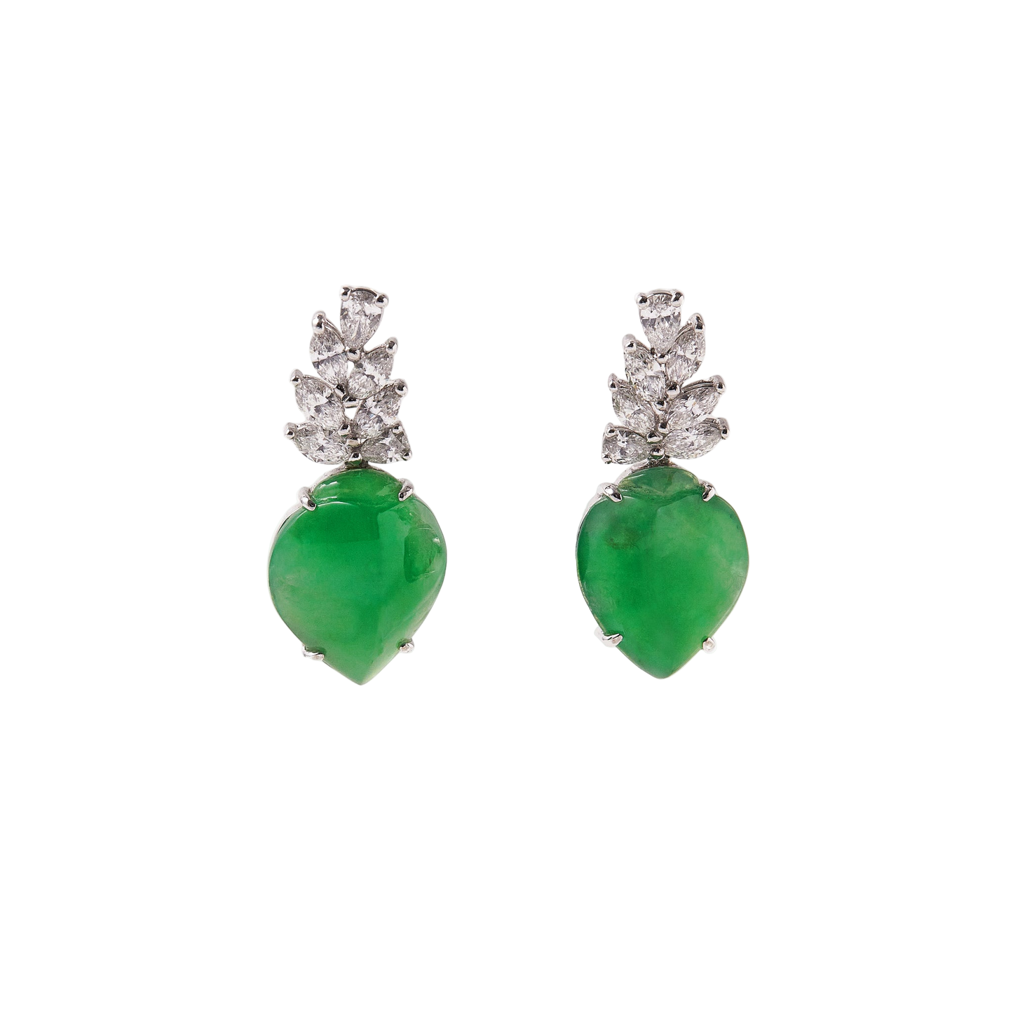 天然翡翠桃镶钻耳环