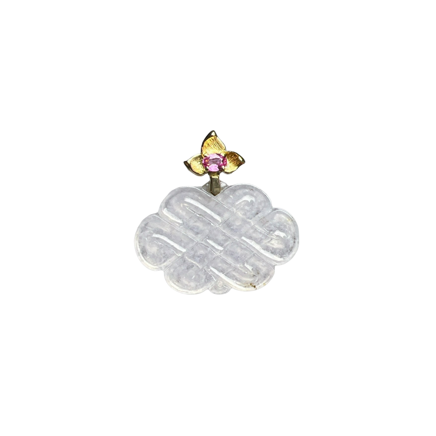 天然翡翠冰种「如意」玉镶粉红蓝宝石挂坠