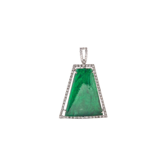 天然翡翠梯形钻石挂坠