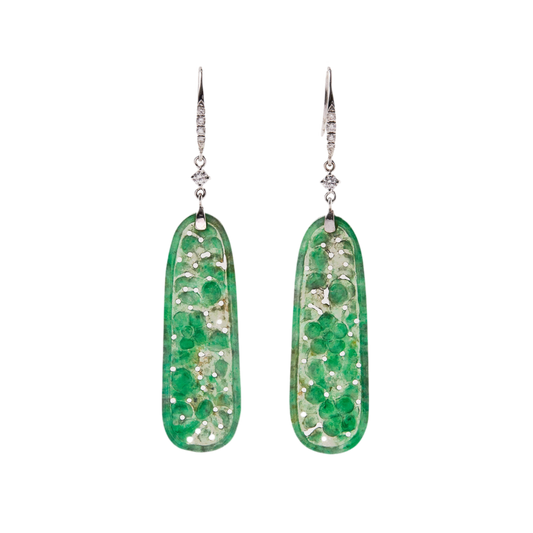 天然翡翠通花镶钻耳环