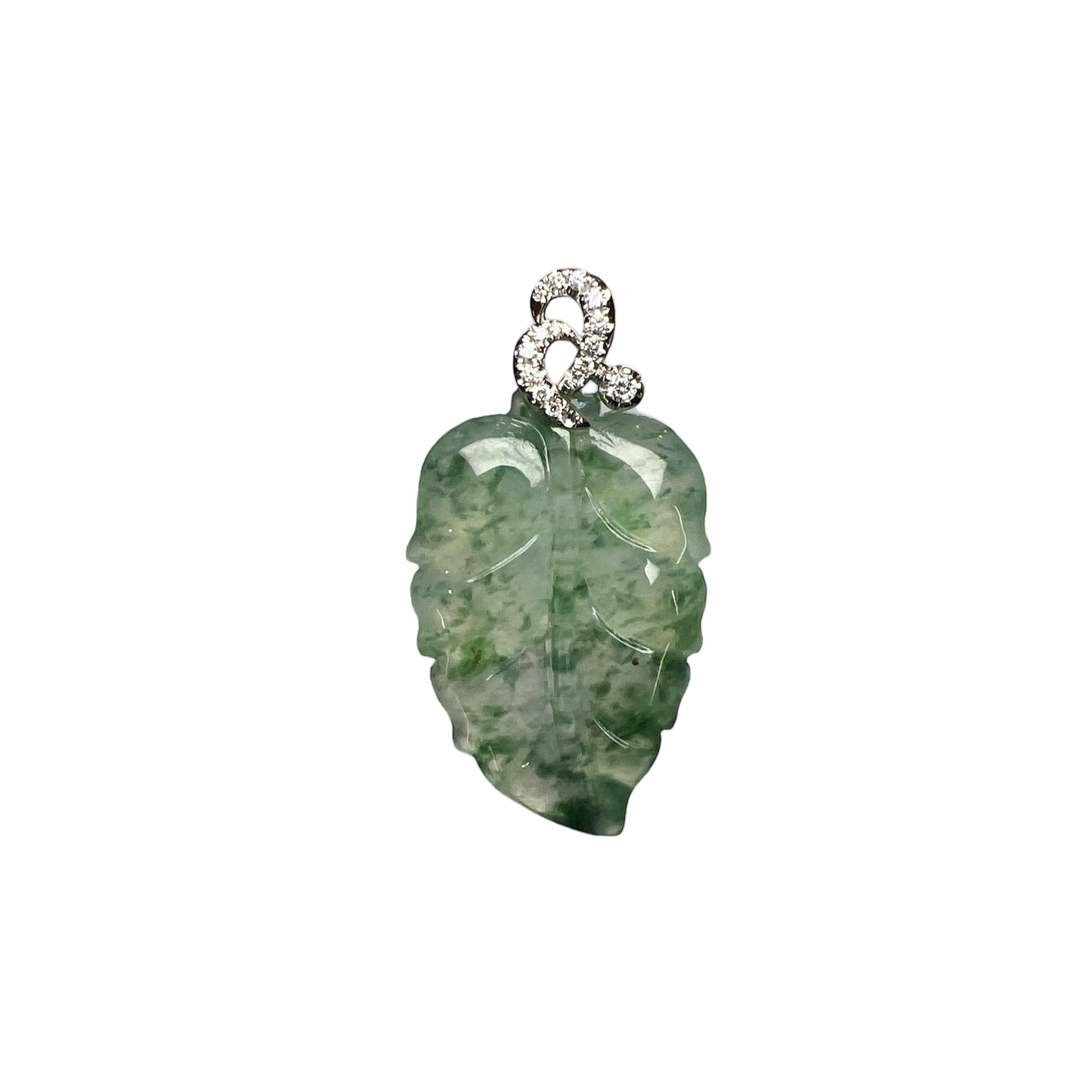 ICY JADEITE LEAF AND DIAMOND PENDANT