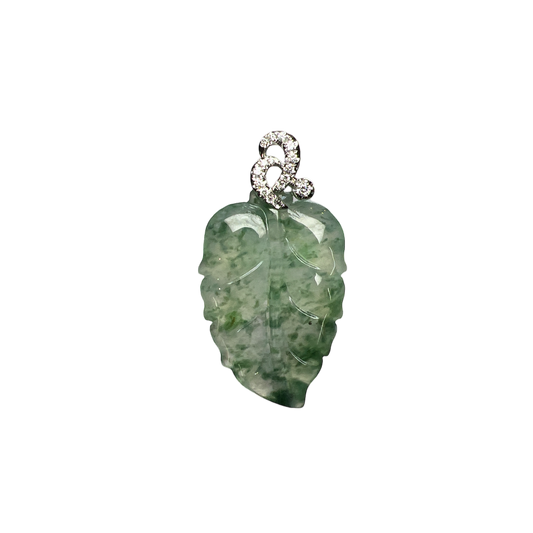 ICY JADEITE LEAF AND DIAMOND PENDANT