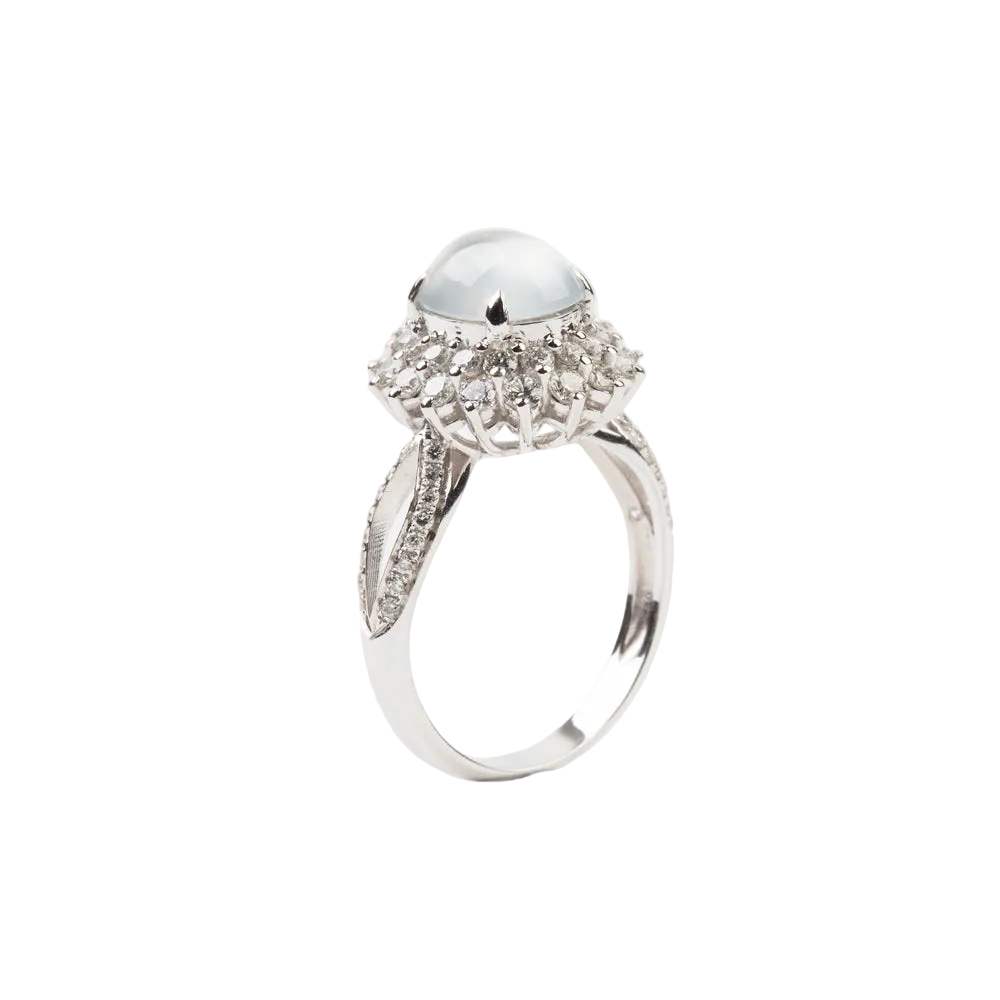 天然玻璃种翡翠蛋面镶钻戒指港圈13号