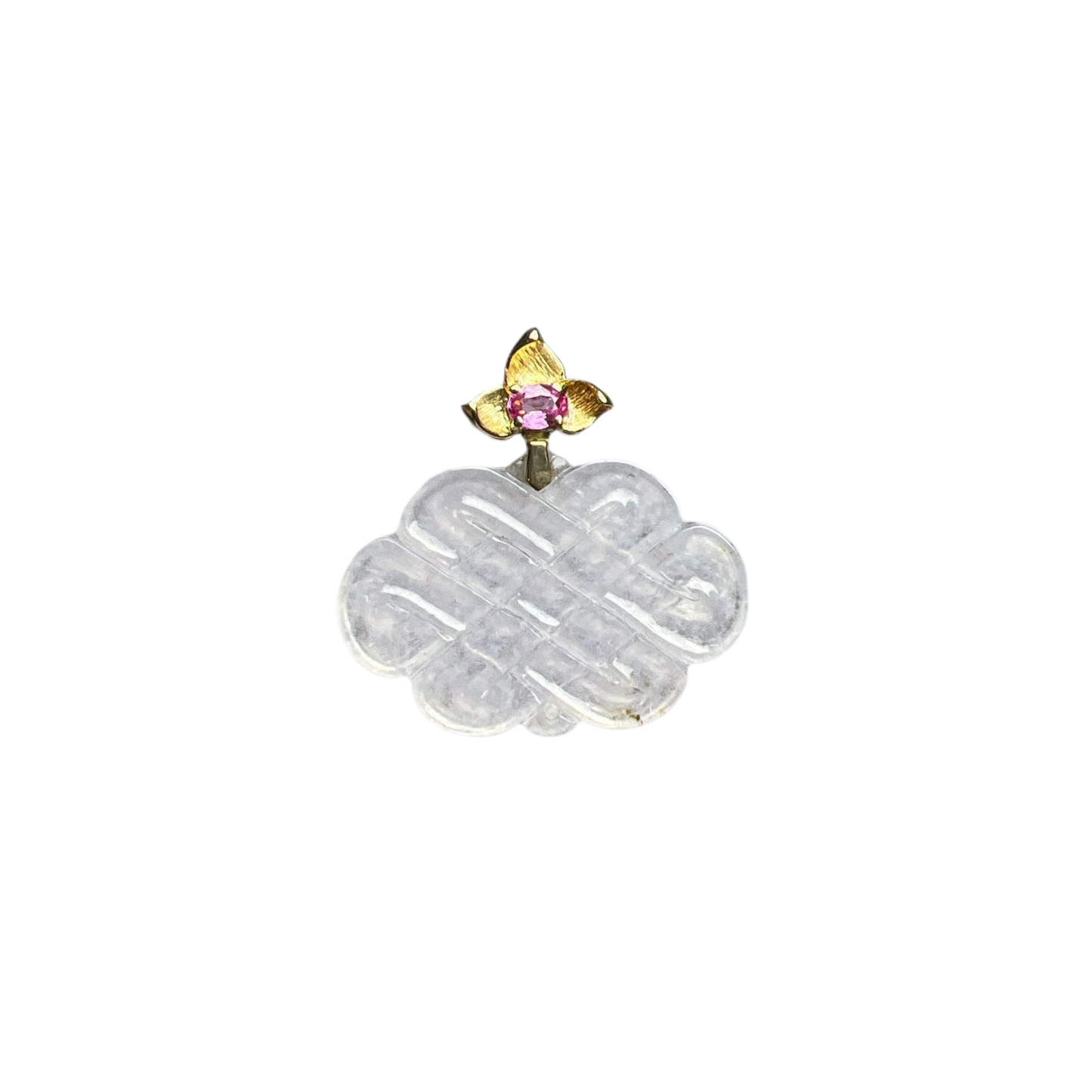 ICY CARVED JADEITE RUYI AND DIAMOND PENDANT