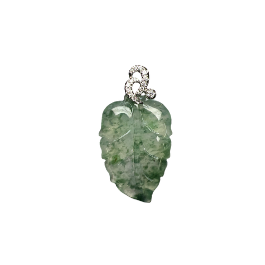 ICY JADEITE LEAF AND DIAMOND PENDANT
