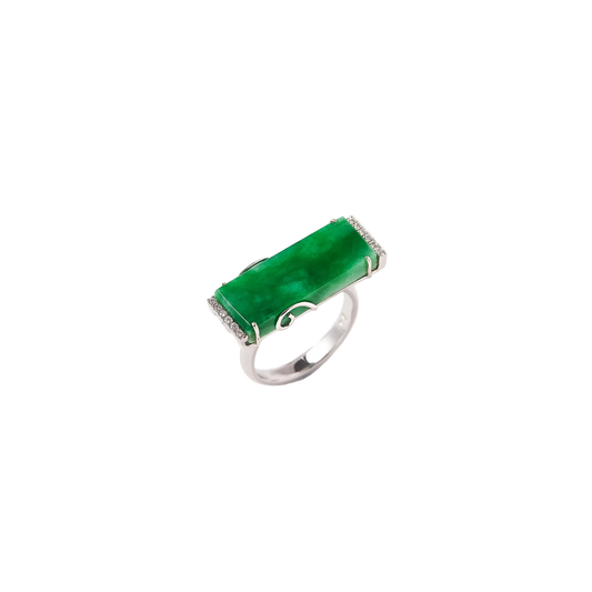 FACETED JADEITE AND DIAMOND RING HK 18
