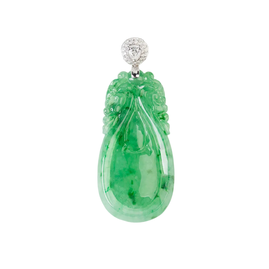 CARVED JADEITE RUYI AND DIAMOND PENDANT