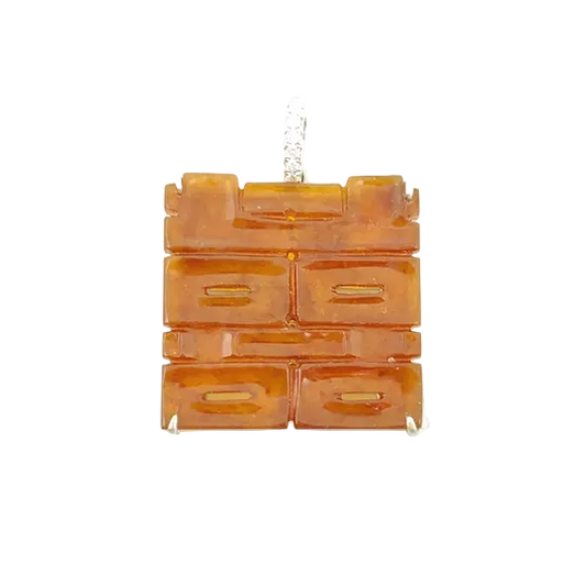 RED JADEITE DOUBLE HAPPINESS AND DIAMOND PENDANT